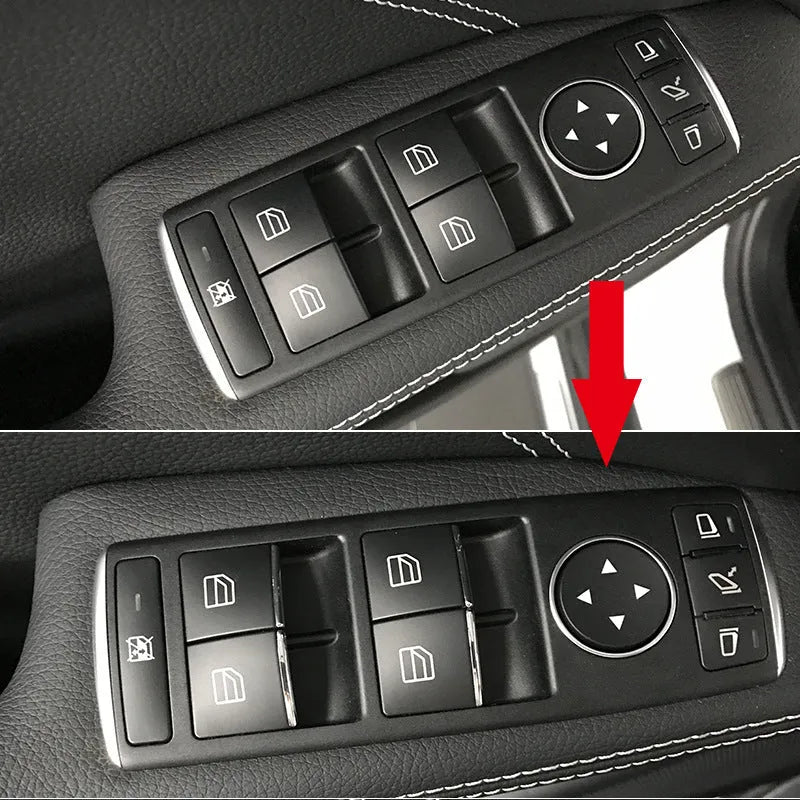 Black ABS plastic self-adhesive decorative sticker for a car window lift button.