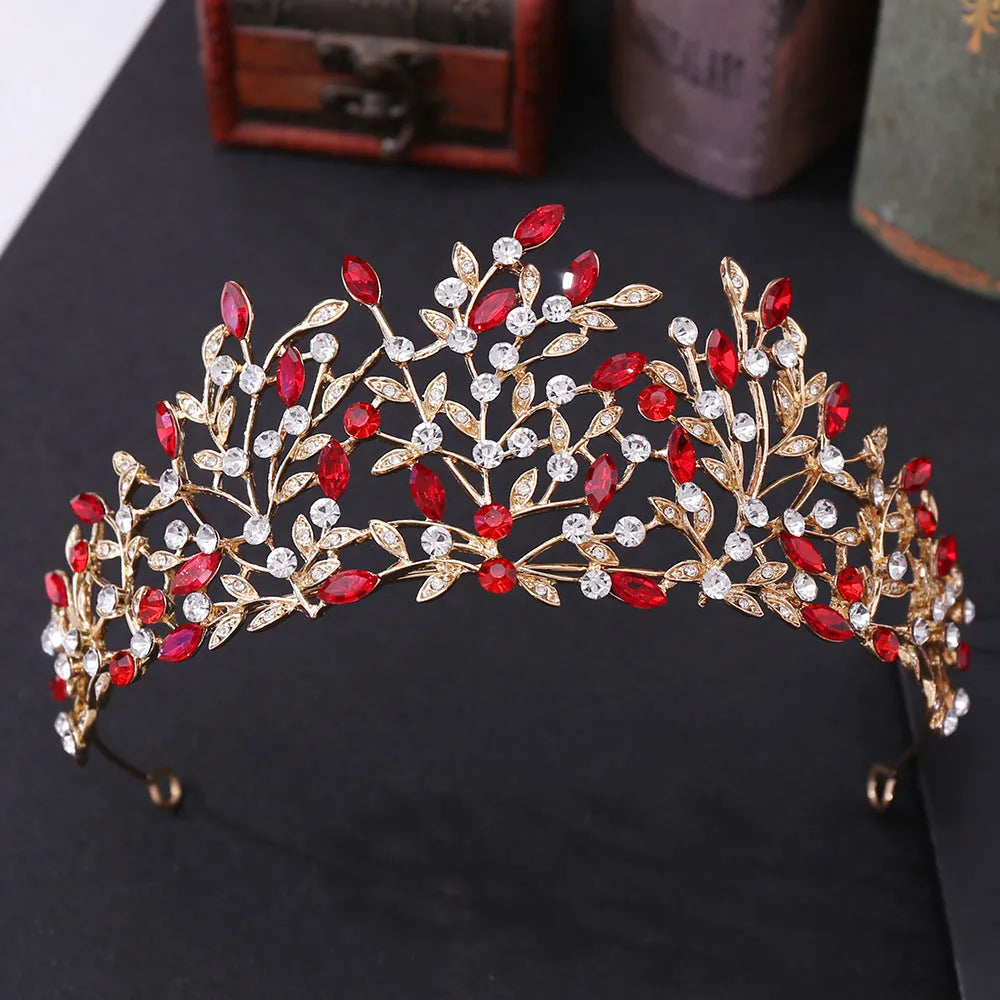 Vintage rhinestone headdress crown, alloy hair accessory, 15 x 6.5cm, retro crown shape, green phantom quartz crystal