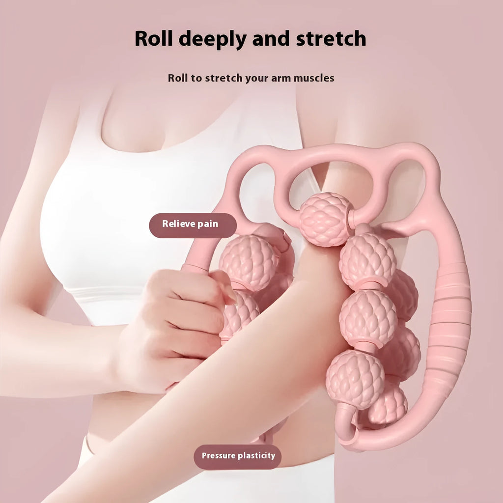 Double row ring clip leg massager in pink, green, or purple with ten three rounds massage rollers