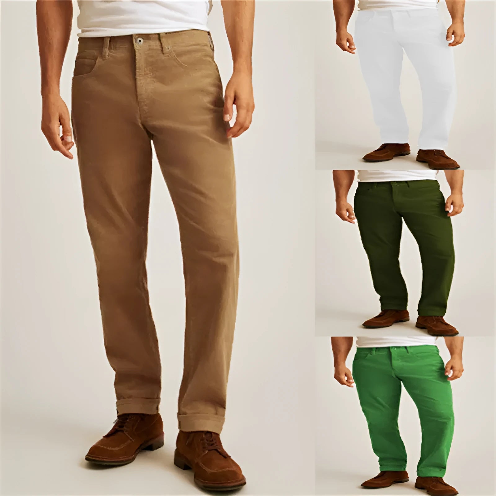 Corduroy straight-leg casual trousers in solid colours with mid waist and zip fly
