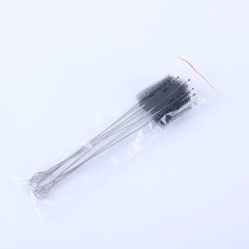 Set of long, thin stainless steel and nylon straw cleaning brushes for bottles.