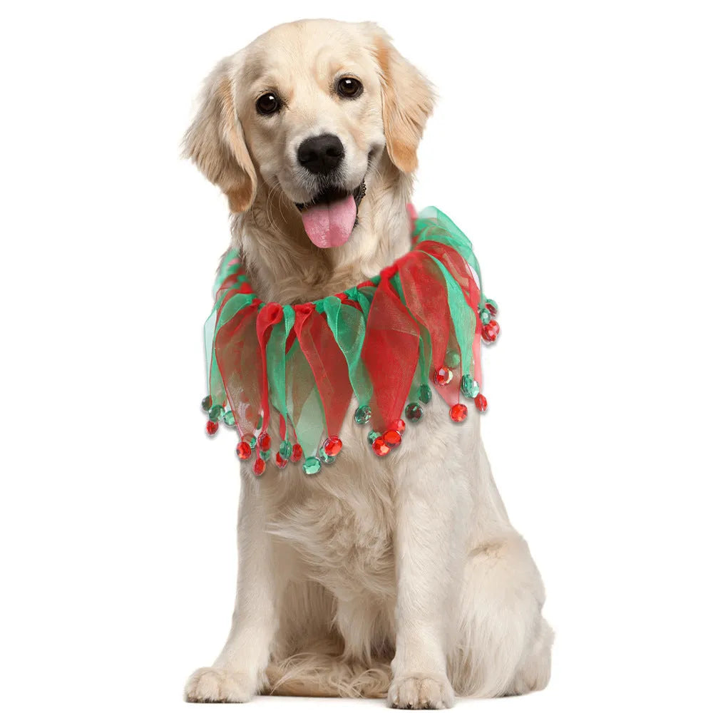 Tie-dye pattern pet collar in Christmas and Halloween colours with cloth material