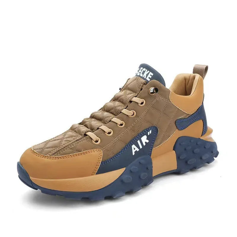 Men's breathable lightweight non-slip running shoes with artificial leather and fabric upper, low top design