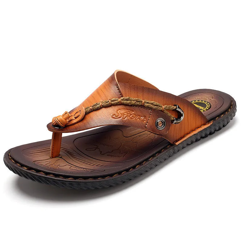 Plus size men's herringbone pattern outdoor slippers in dark blue with leather lining