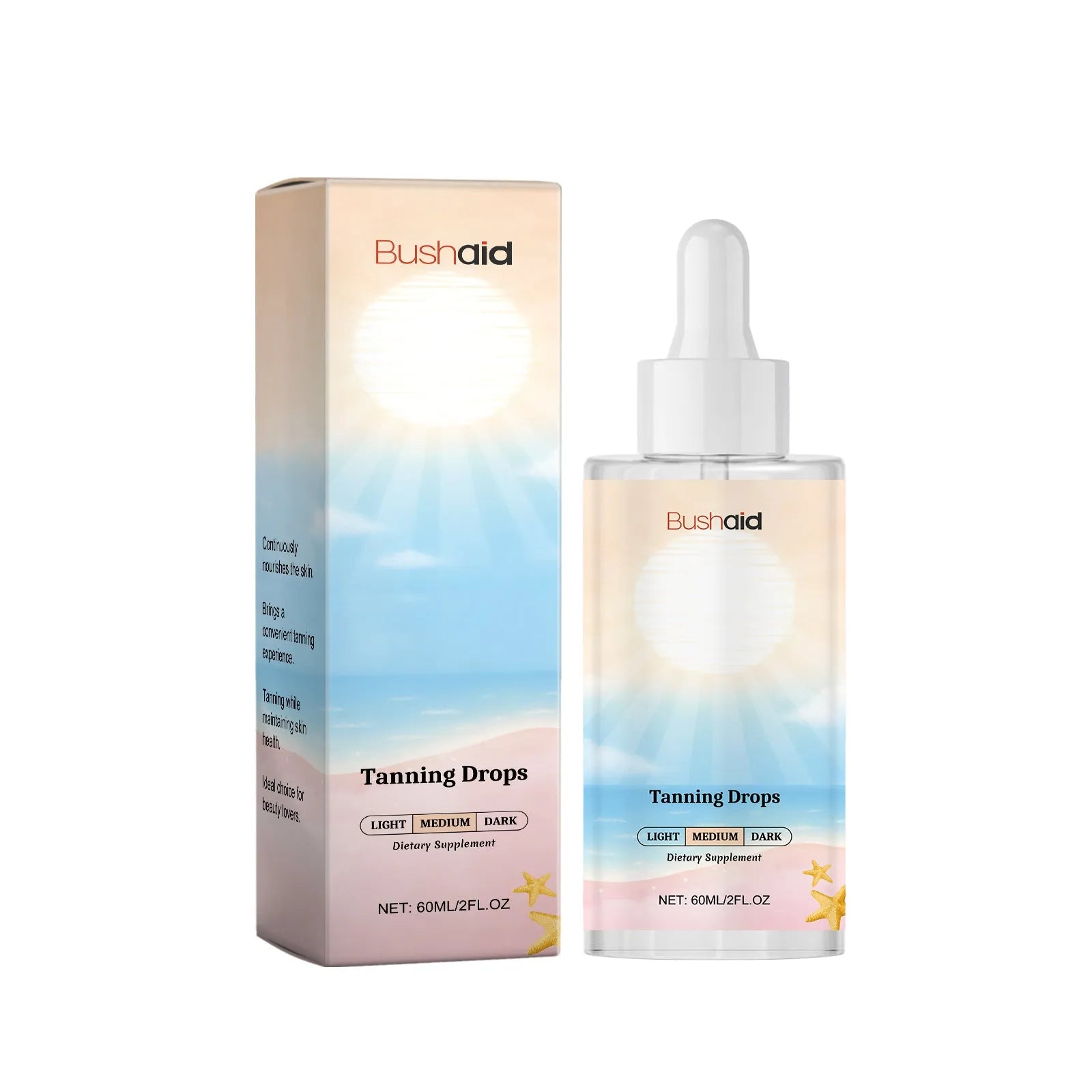 60ml bottle of tanning drops for face and body self-tanning without sunlight