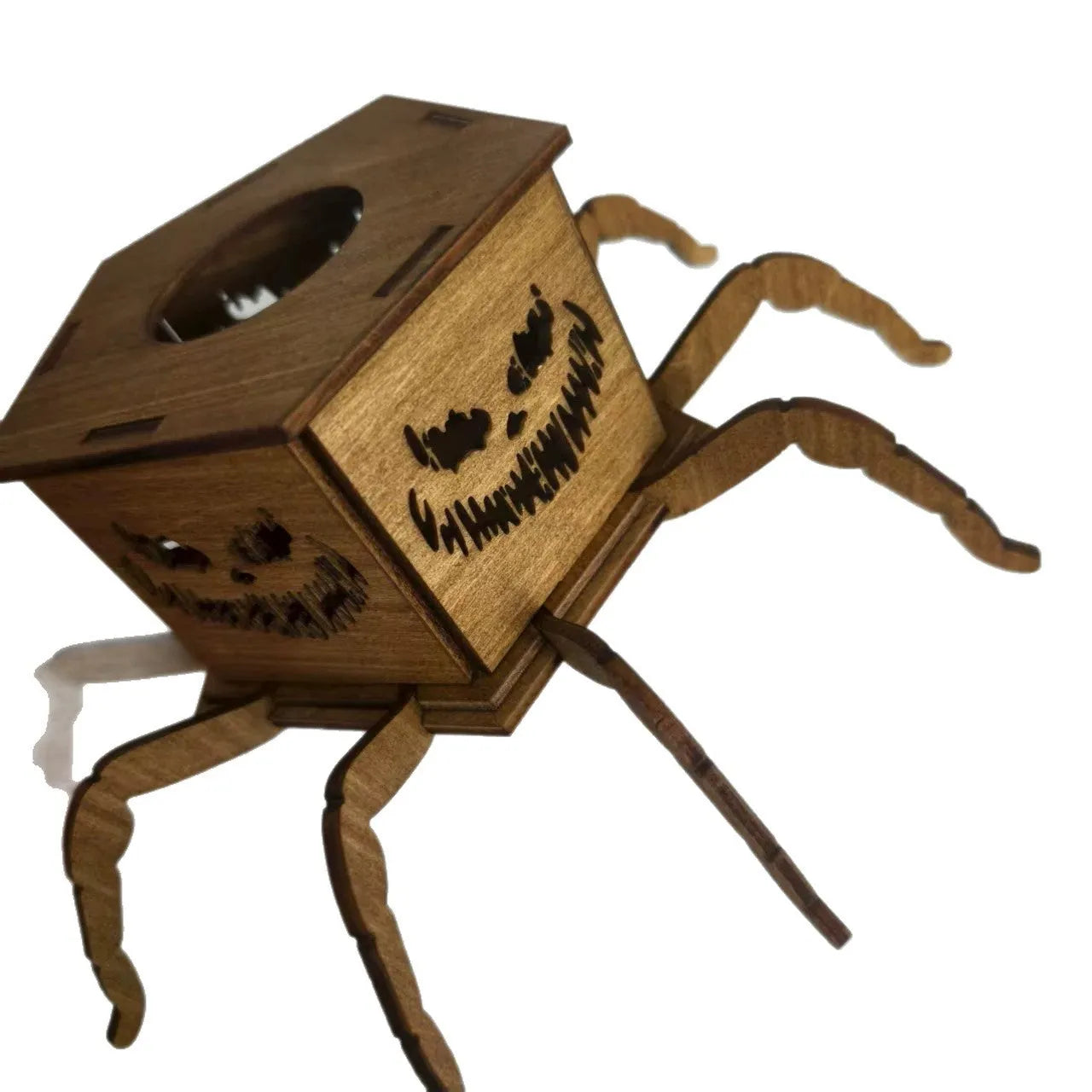 Wooden ghost Halloween spider mini lantern candlestick decoration measuring 21x8.5cm