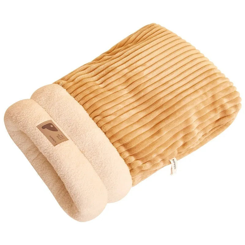 Brown grey or white L M size pet sleeping bag with semi-enclosed design and three-layer warm construction