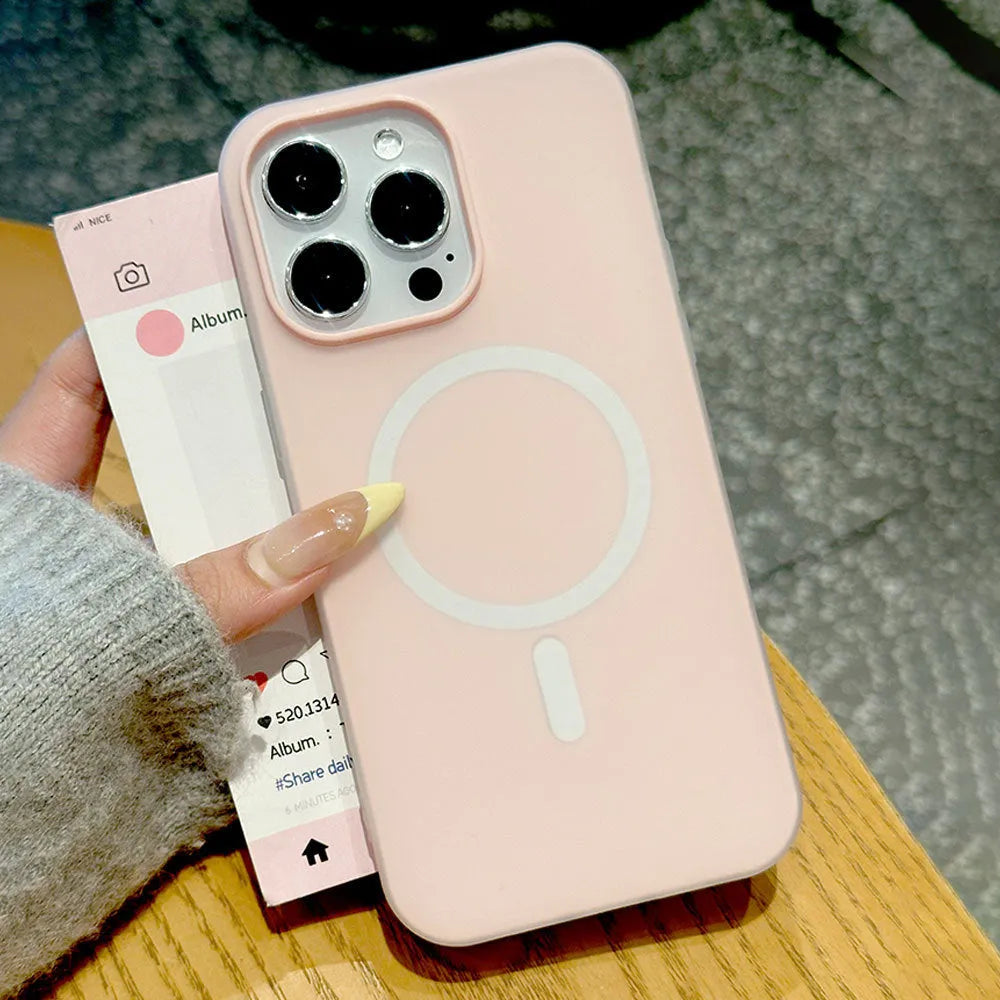 Fashion personality double-layer magnetic phone case for iPhone, frosted TPU finish, beige colour