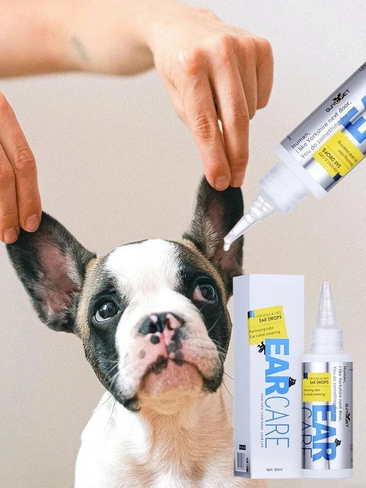 GJYC PET Ear Cleansing 60ml bottle of clear liquid ear drops for pets
