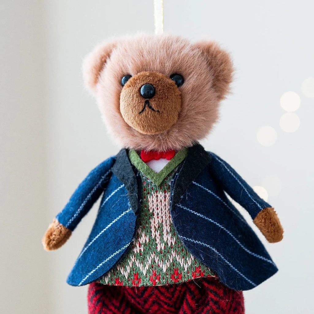 Plush couple bear doll set with plaid suits in gentleman and princess bear variants