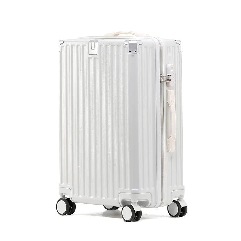 Aluminium frame trolley suitcase in avocado green with multi-functional pockets and USB port.