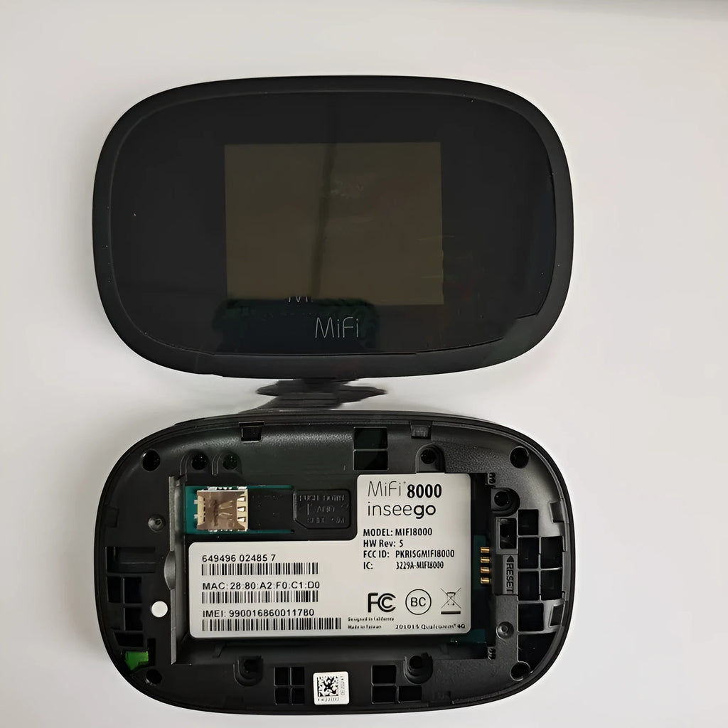 Black mifi8000 portable 4G wireless router with compact design on a table
