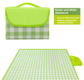 Thickened picnic mat in non-woven fabric or 600D Oxford cloth, 100x150cm to 200x300cm, yellow green red grid or flying leaves pattern