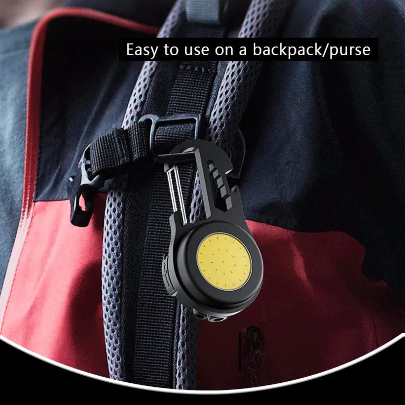 6 IN 1 mini keychain lamp with COB light, magnetic base, and bottle opener in aluminium alloy