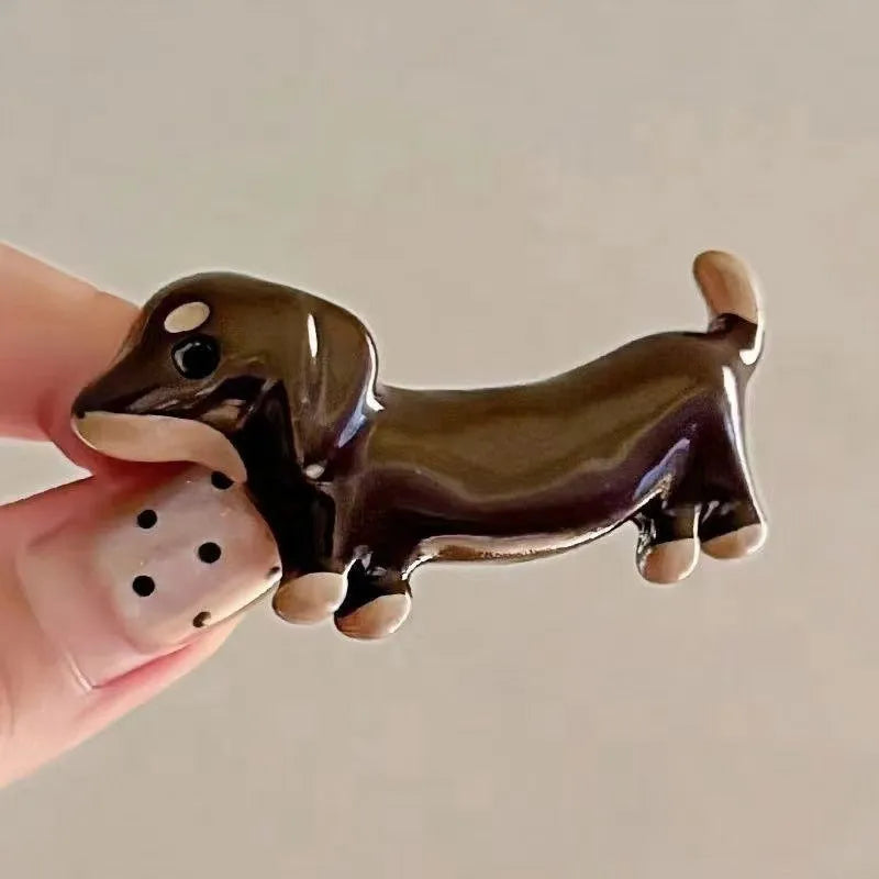 Dachshund dog design hair barrettes with electroplated metallic finish