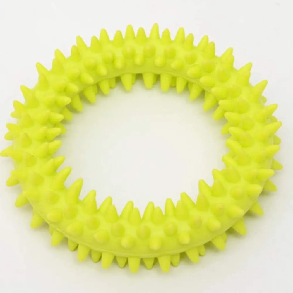 Blue spiky circle ring dog chew toy made from TPR for dental cleaning and bite training
