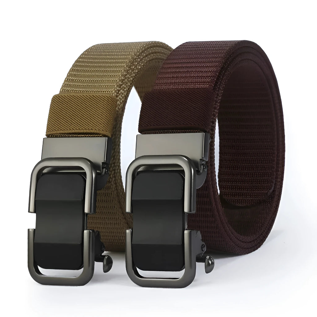 Men's toothless nylon canvas belt with alloy buckle in 120cm length showing colour options
