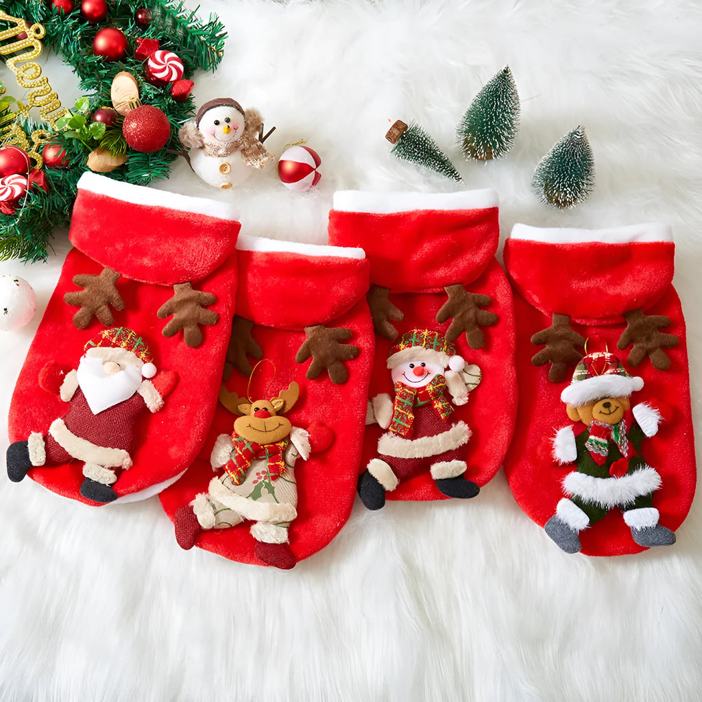 Flannel pet Christmas costume for small cats and dogs, green Santa design, size M, unisex casual style