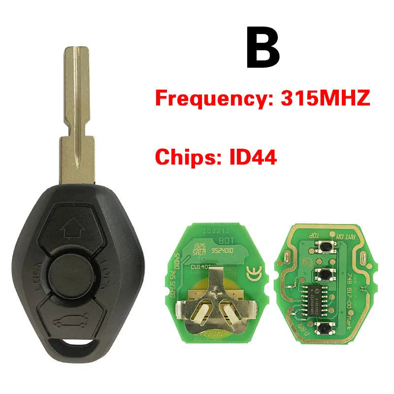 BMW three-button straight blade remote key replacement with ID44 chip