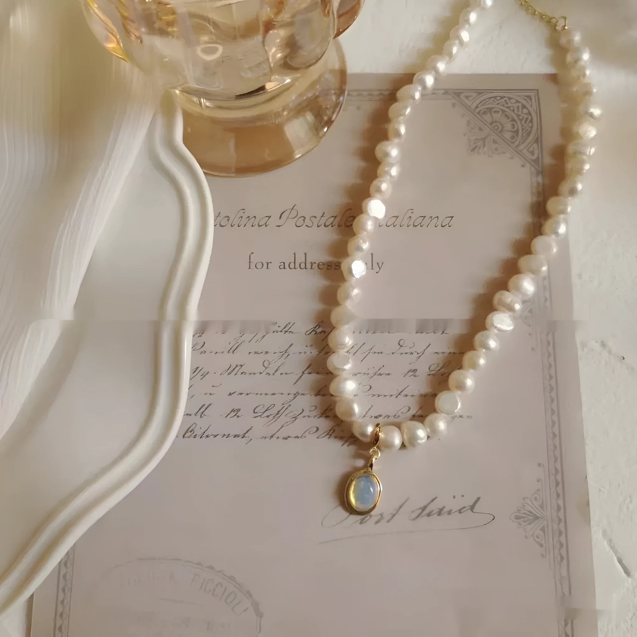 Adjustable French Court vintage style necklace with geometric pendant on alloy chain