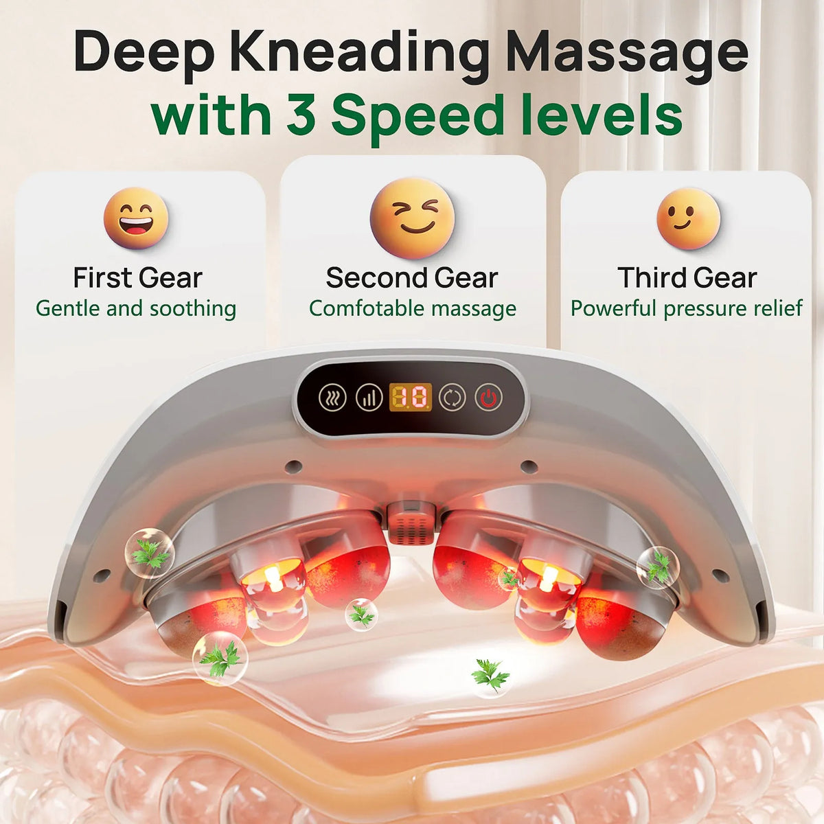2025 Smart Bian Stone Abdominal Massager with heat light wave therapy and auto-kneading system in white