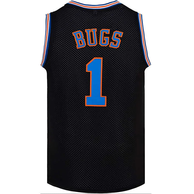 Space Movie embroidery retro basketball tank top in black colour option front view
