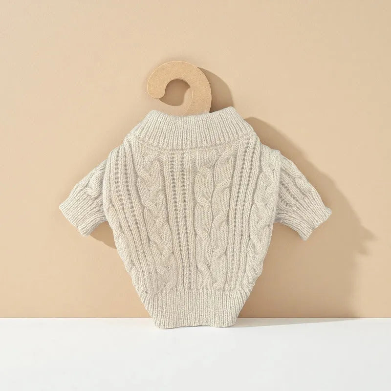 Beige wool dog sweater on a pet, solid colour knit, five sizes XS to XL available