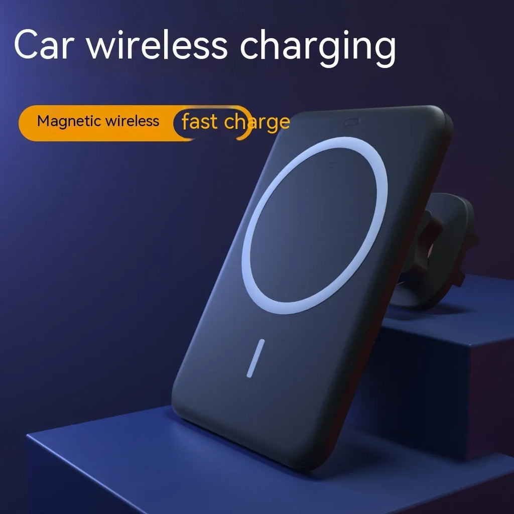 Black plastic car wireless charger, 15W, Type-C, for Apple 12 13 14, 9.4cm x 6.4cm x 2.6cm