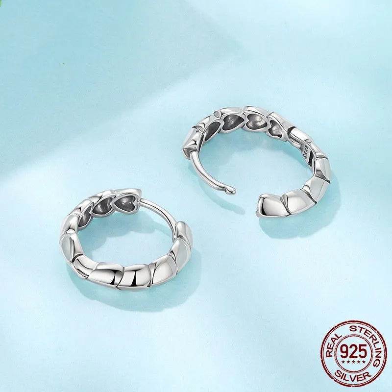 S925 sterling silver loving heart splicing ear clip for women – polished clip-on earrings