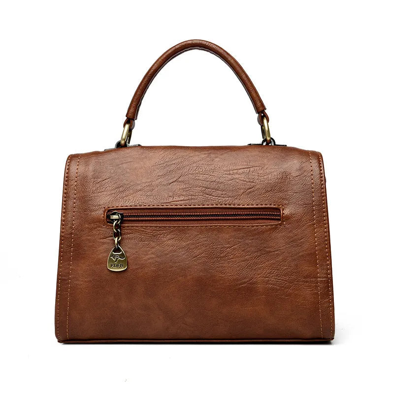Women's soft PU leather crossbody bag in horizontal square shape with sandwich pocket design