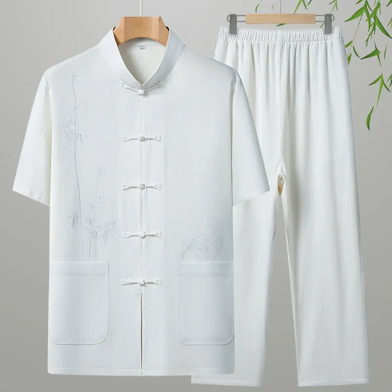 Men's cotton short-sleeved leisure suit in various colours for older gentlemen summer wear