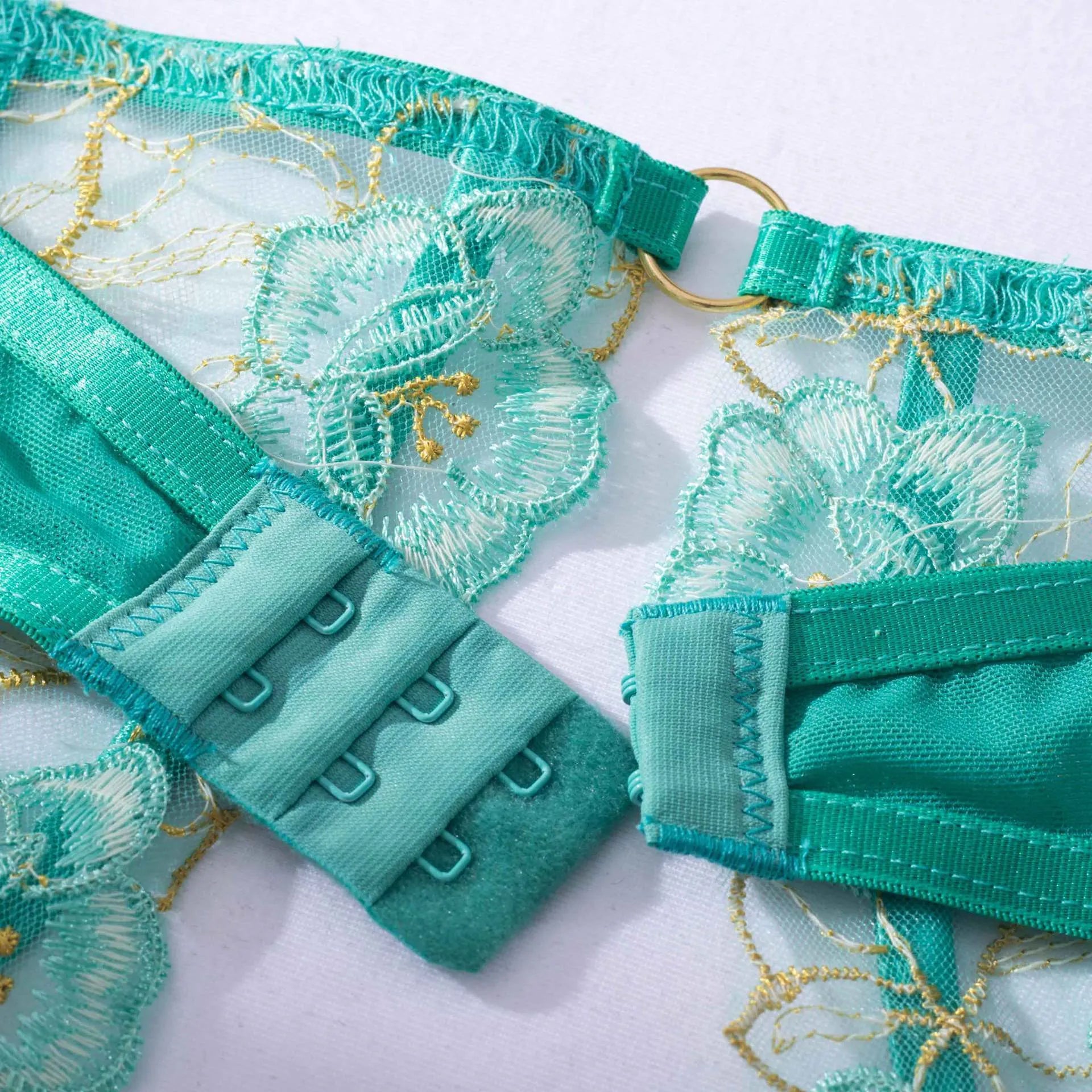 Light green women's embroidered bra and bikini set in three-point tights style