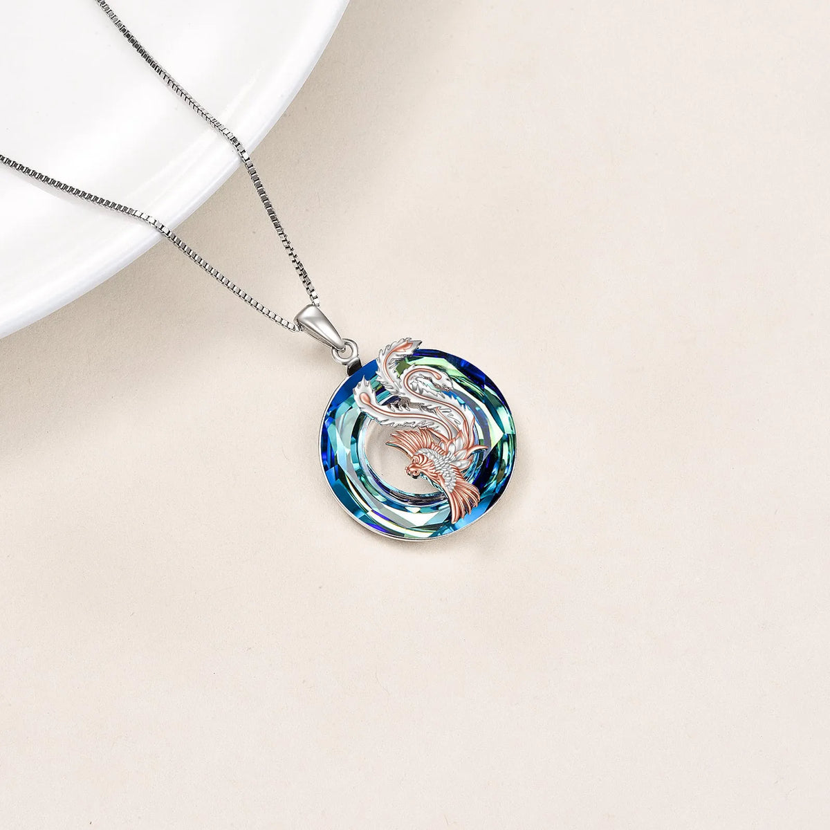 Nirvana Phoenix necklace in sterling silver with crystal pendant and box chain