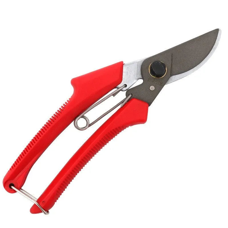Red-handled pruning scissors with SK5 steel blade, 200mm total length, for garden and fruit tree pruning