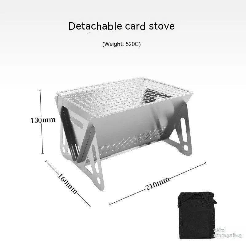 Stainless steel folding barbecue oven with large grill rack and storage bag for outdoor cooking