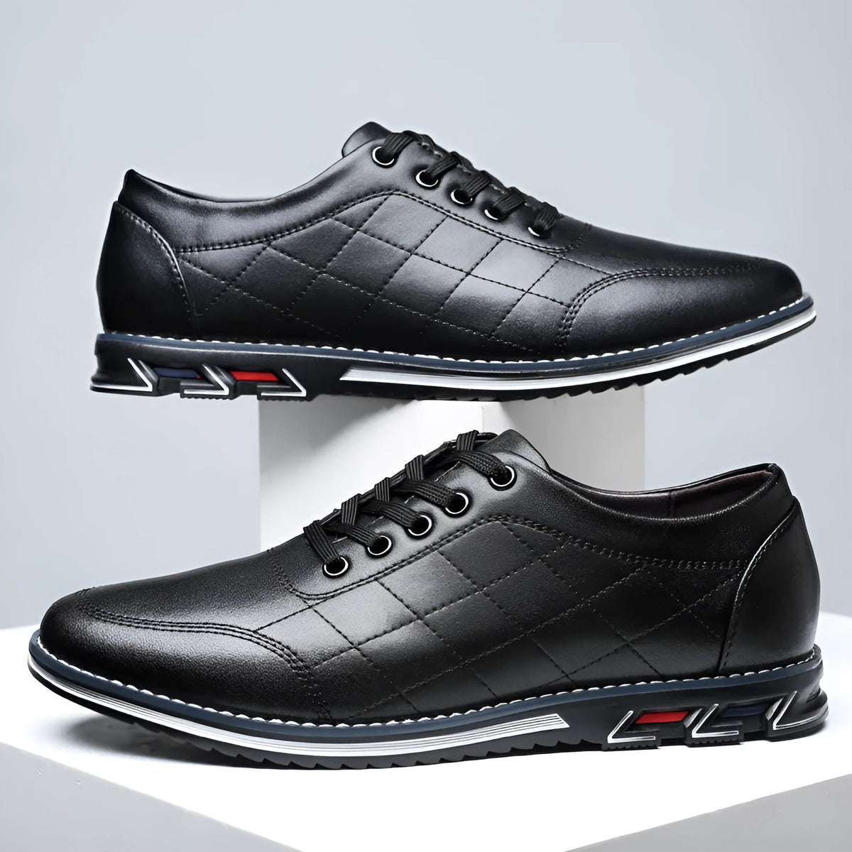Non-slip casual sports shoes with rubber sole, lace-up design, available in black, red, blue, white