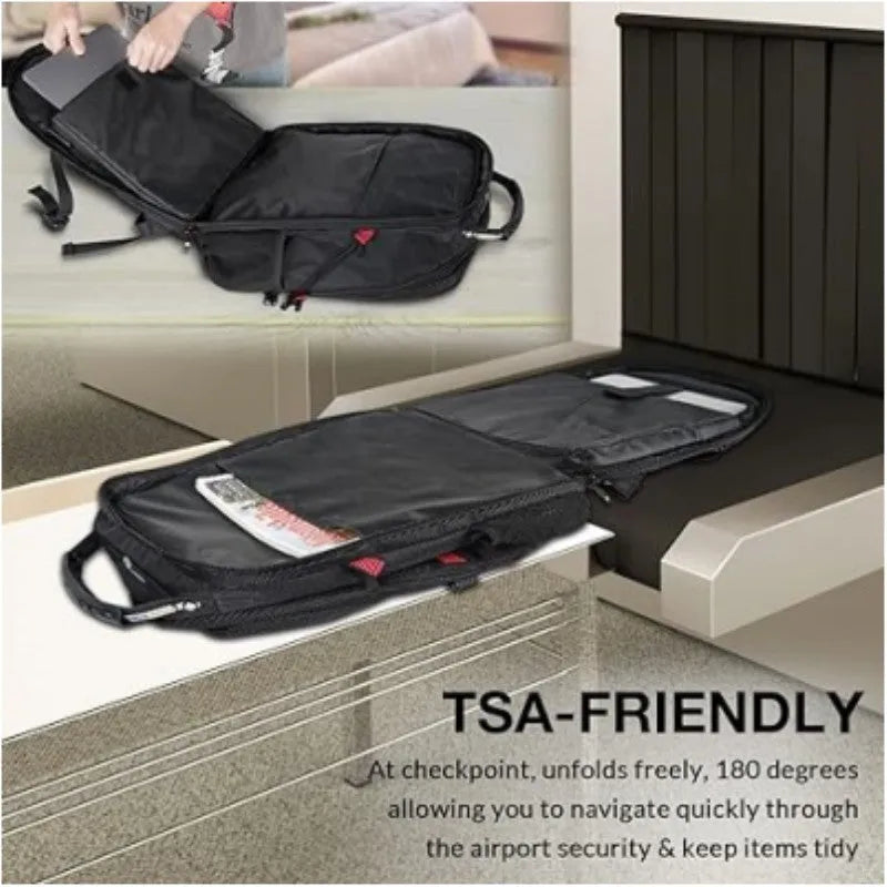 Large black USB charging backpack with curved shoulder straps and water-resistant Oxford cloth construction
