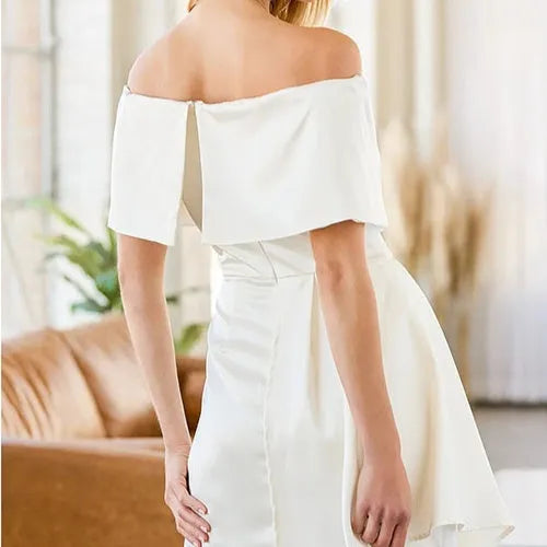 Women's off-shoulder strapless dress in matcha green with high waist, lace-up front, and patchwork skirt.