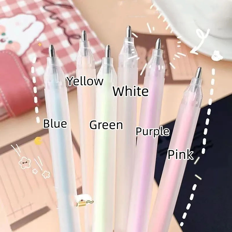 Macaroon coloured cap-pull quick-dry dispensing pen in yellow, white, blue, green, pink, and purple