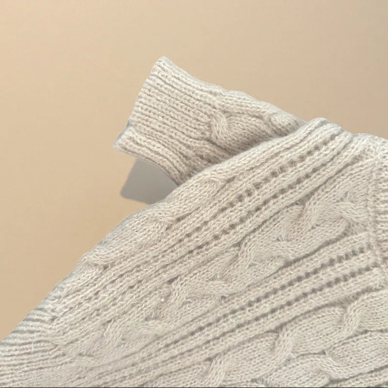 Beige wool dog sweater on a pet, solid colour knit, five sizes XS to XL available