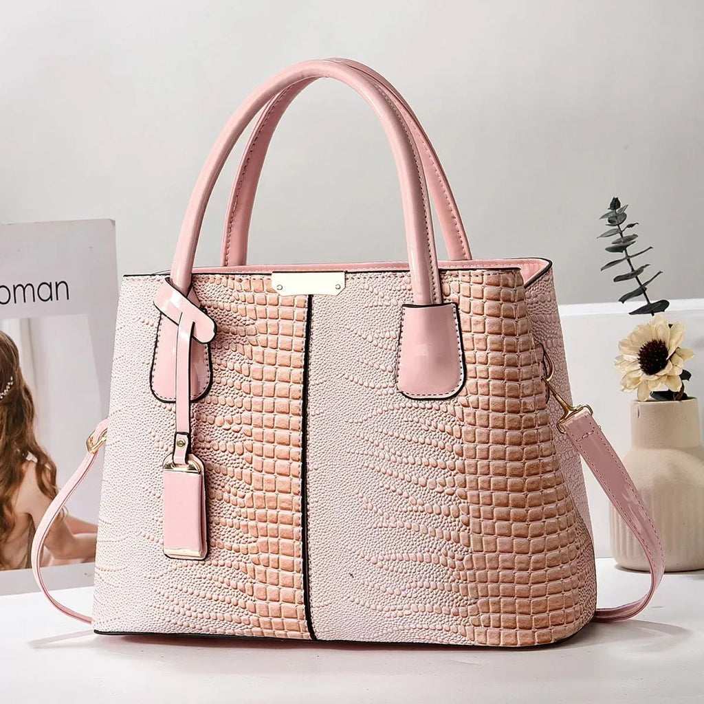 Women's large-capacity horizontal square handbag in soft textured PU leather, white colour, lightweight 540g
