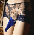Men's black printed briefs made from breathable ice silk mesh nylon fabric with a mid-waist design.