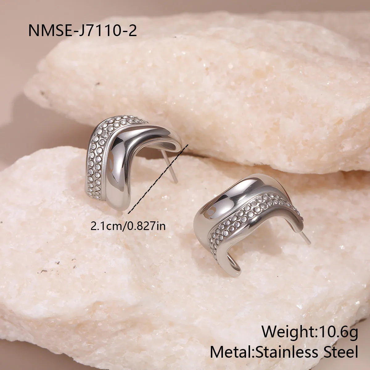 Geometric stainless steel stud earrings in triangle and curve shapes, electroplated 18K gold or steel colour