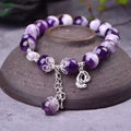 Natural purple amethyst bracelet with 10mm round beads and unset inlaid details for women