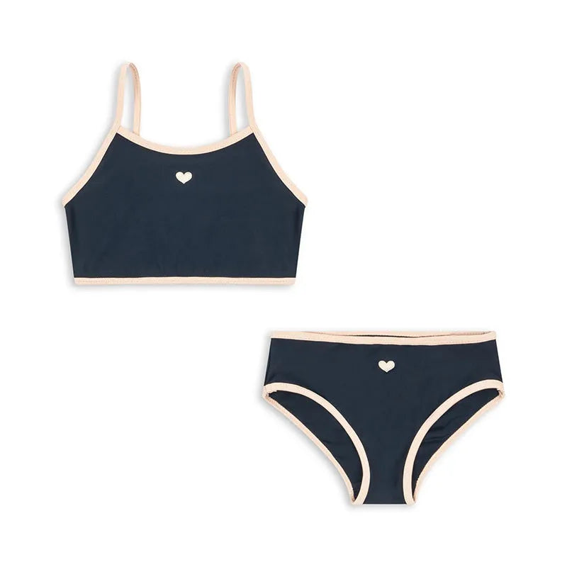 Dark blue split baby girls' swim briefs with high elasticity pattern for swimming ages 1-6 years