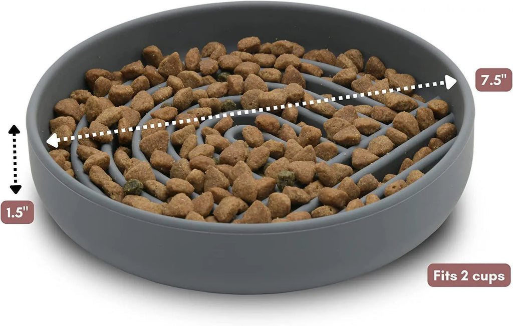 Silicone slow feeding bowl for cats and dogs in pink, gray, and light green
