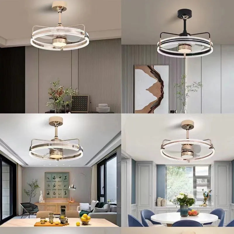 Modern ceiling fan light with remote control, ABS blades, and acrylic lampshade in black finish