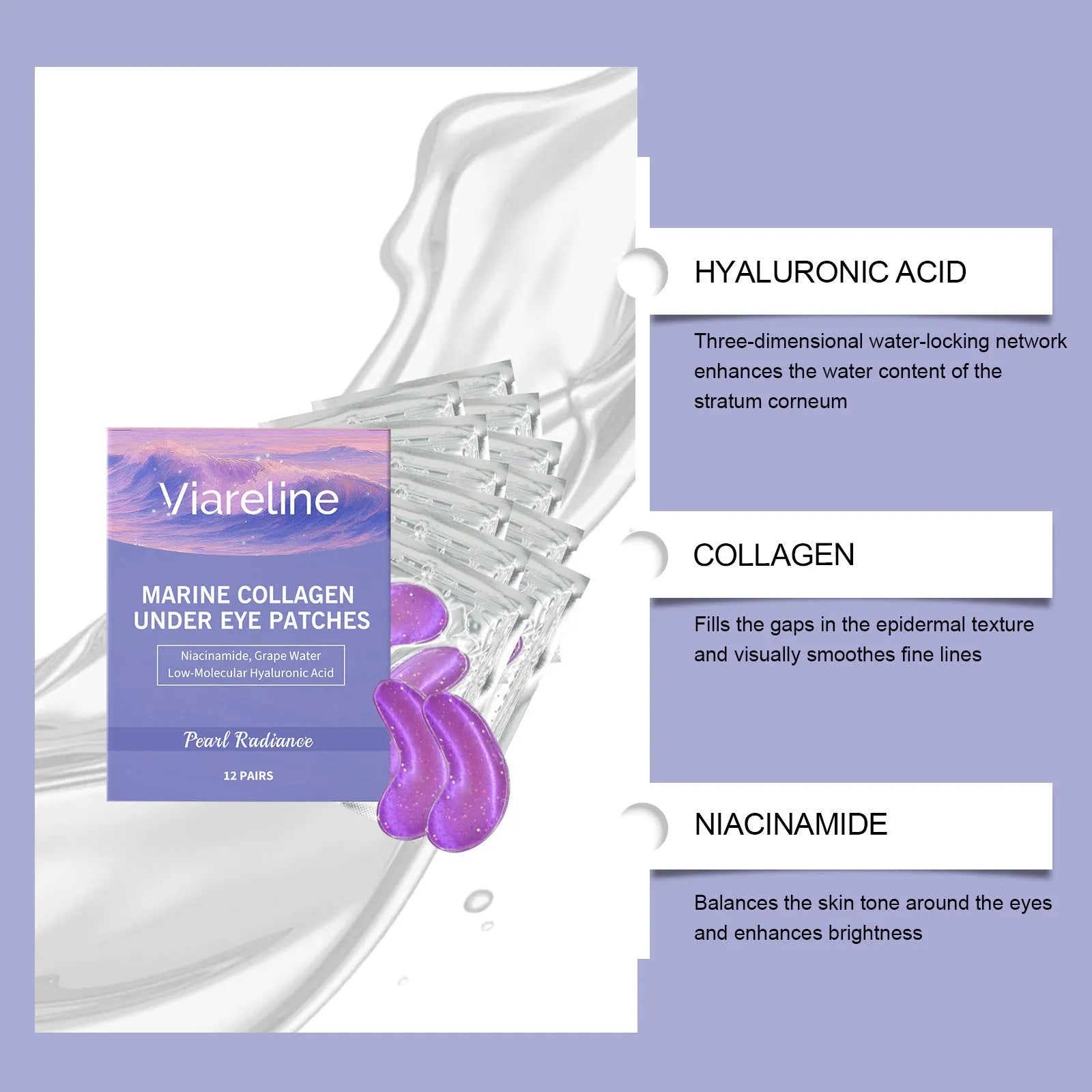Collagen eye mask sheet for under eye hydration in 12 pair pack