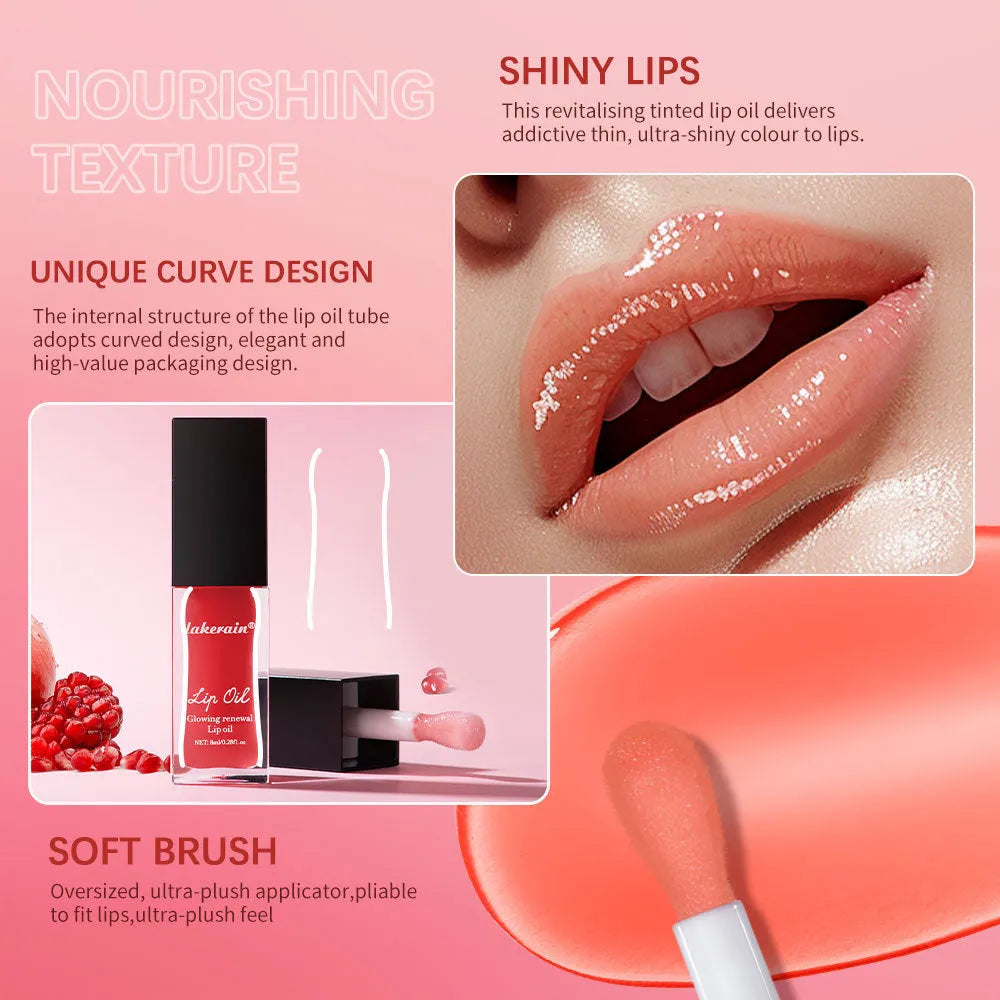 Lakerain Colourful Lip Gloss bottle showing 8ml nourishing lip oil in one of seven available shades