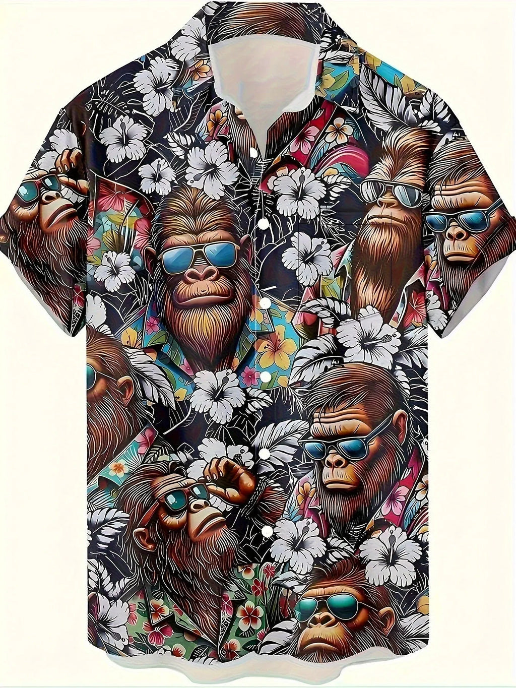 Men's floral pattern short sleeve shirt in loose cardigan style with elastic polyester fabric